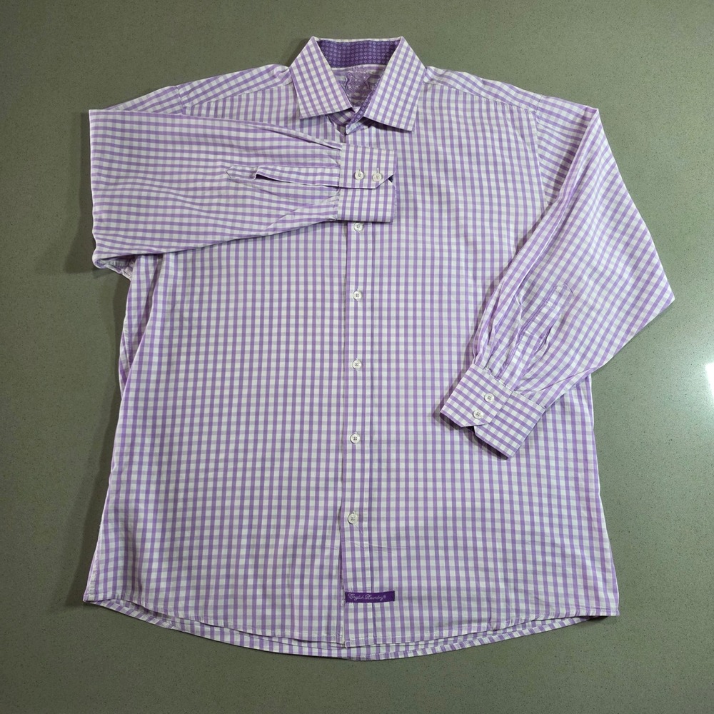 English Laundry Mens Purple Gingham Cotton Button Down Shirt Size 17 32/33